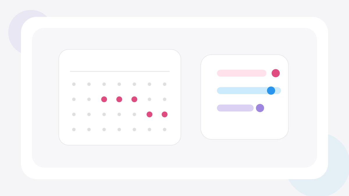 Minimal calendar and range cards representing cycle variation